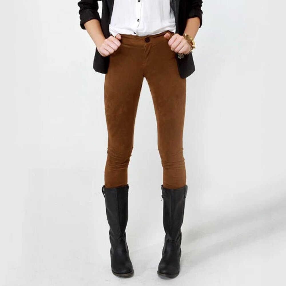 BB Dakota Astin Faux Suede Winter Fall Casual Chic Pant Leggings in Cognac Brown
